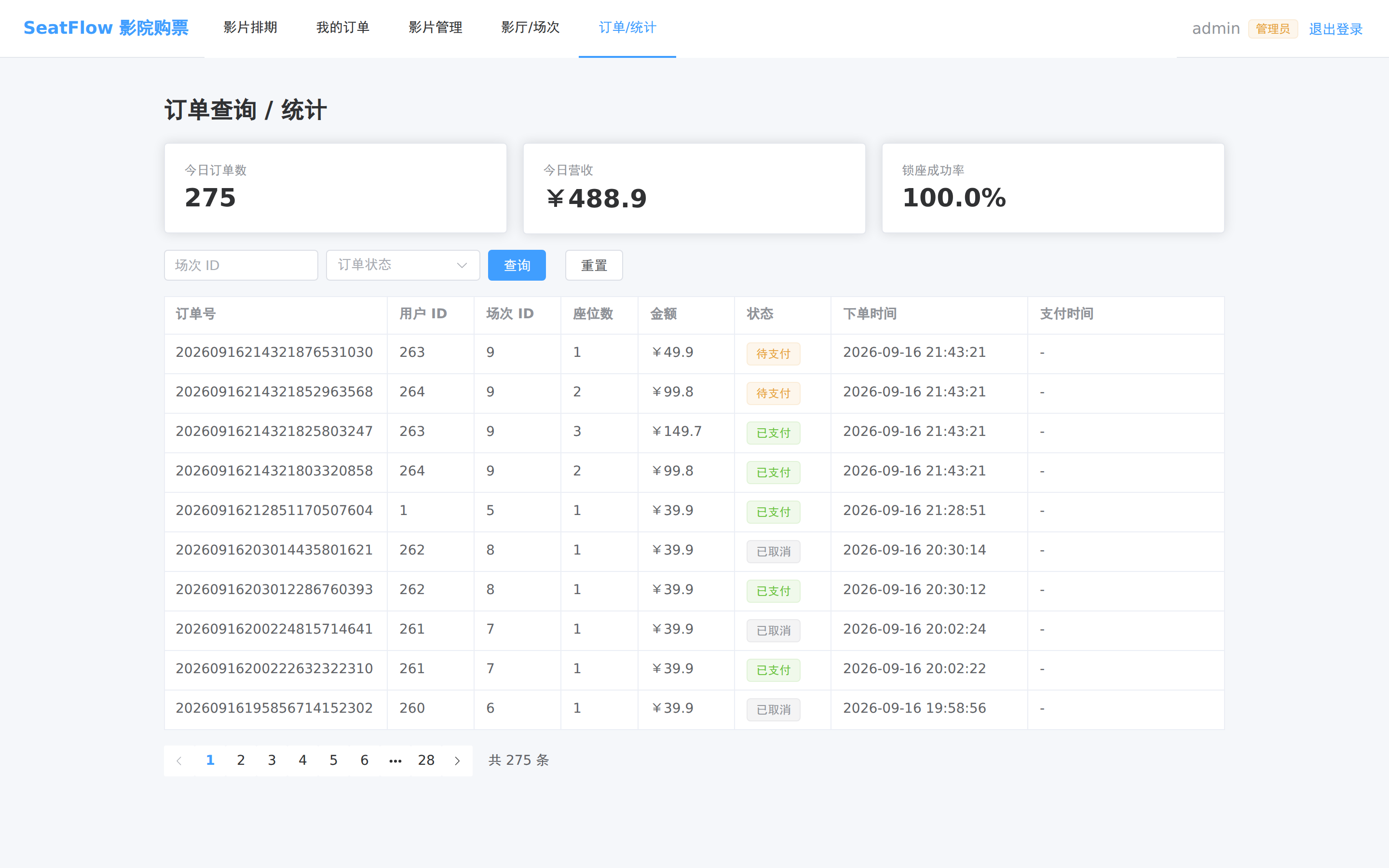 管理端:订单查询与今日统计